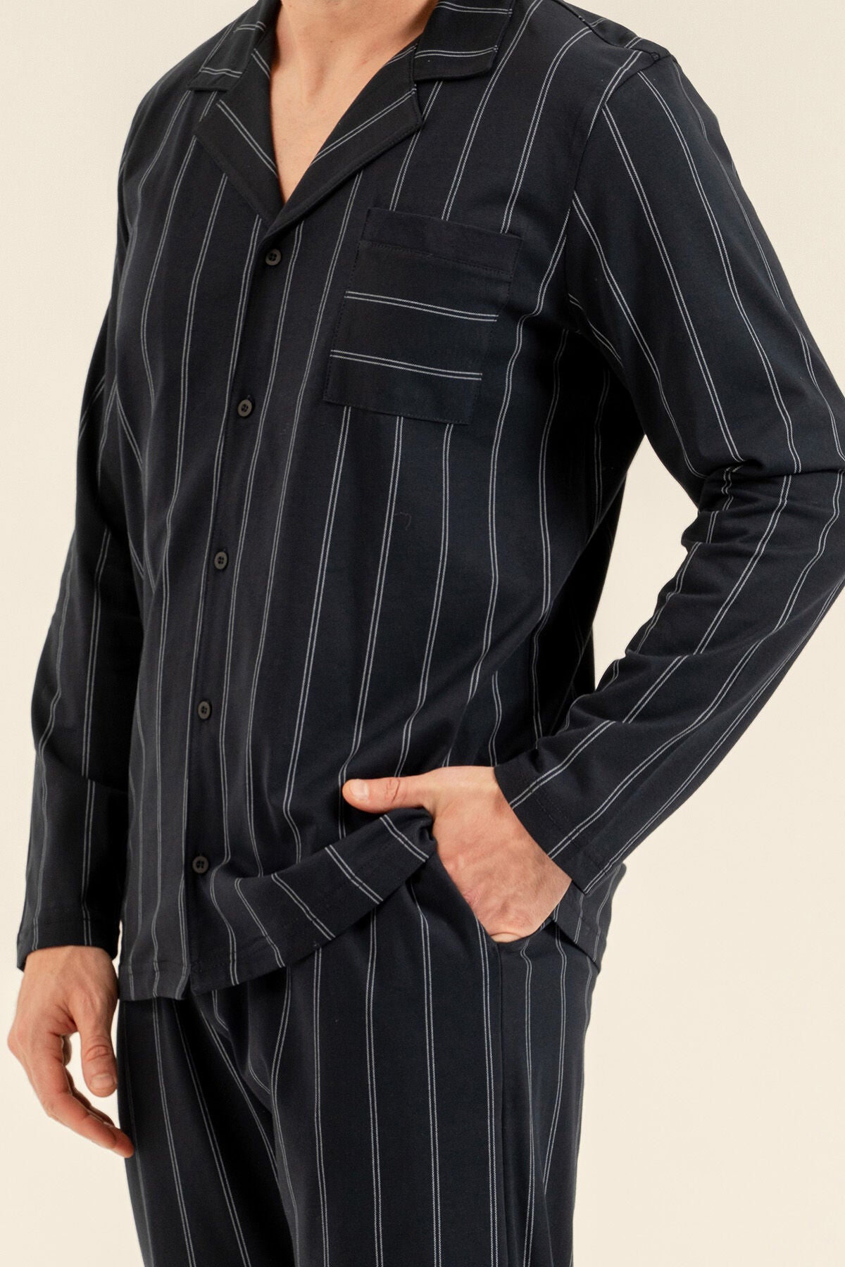 Arnetta Erkek Lacivert Çizgili Gömlek Pijama Takımı AR3830-S-V1