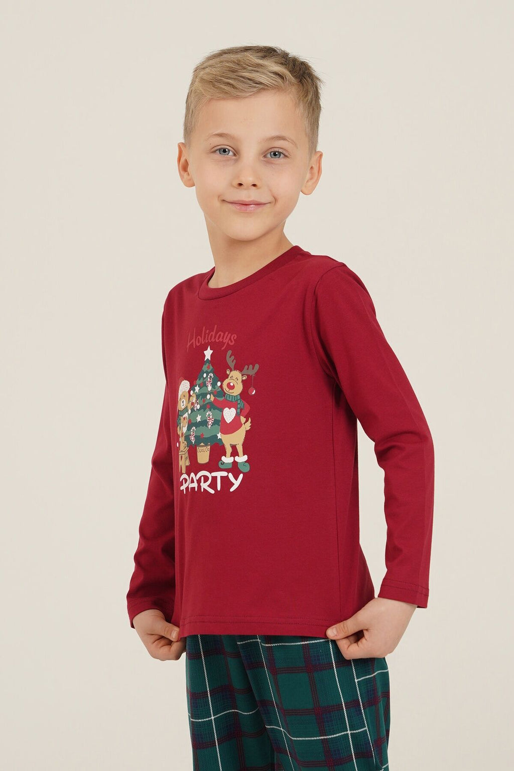 Arnetta Holiday Party Erkek Baba Oğul Bordo Uzun Kol Pijama Takım AR3822-A-V1