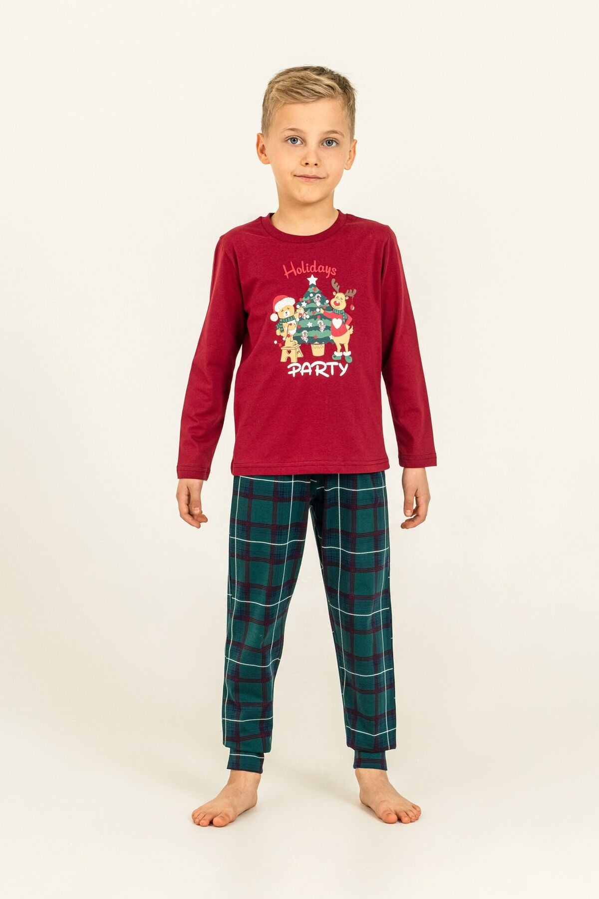 Arnetta Holiday Party Erkek Baba Oğul Bordo Uzun Kol Pijama Takım AR3822-A-V1