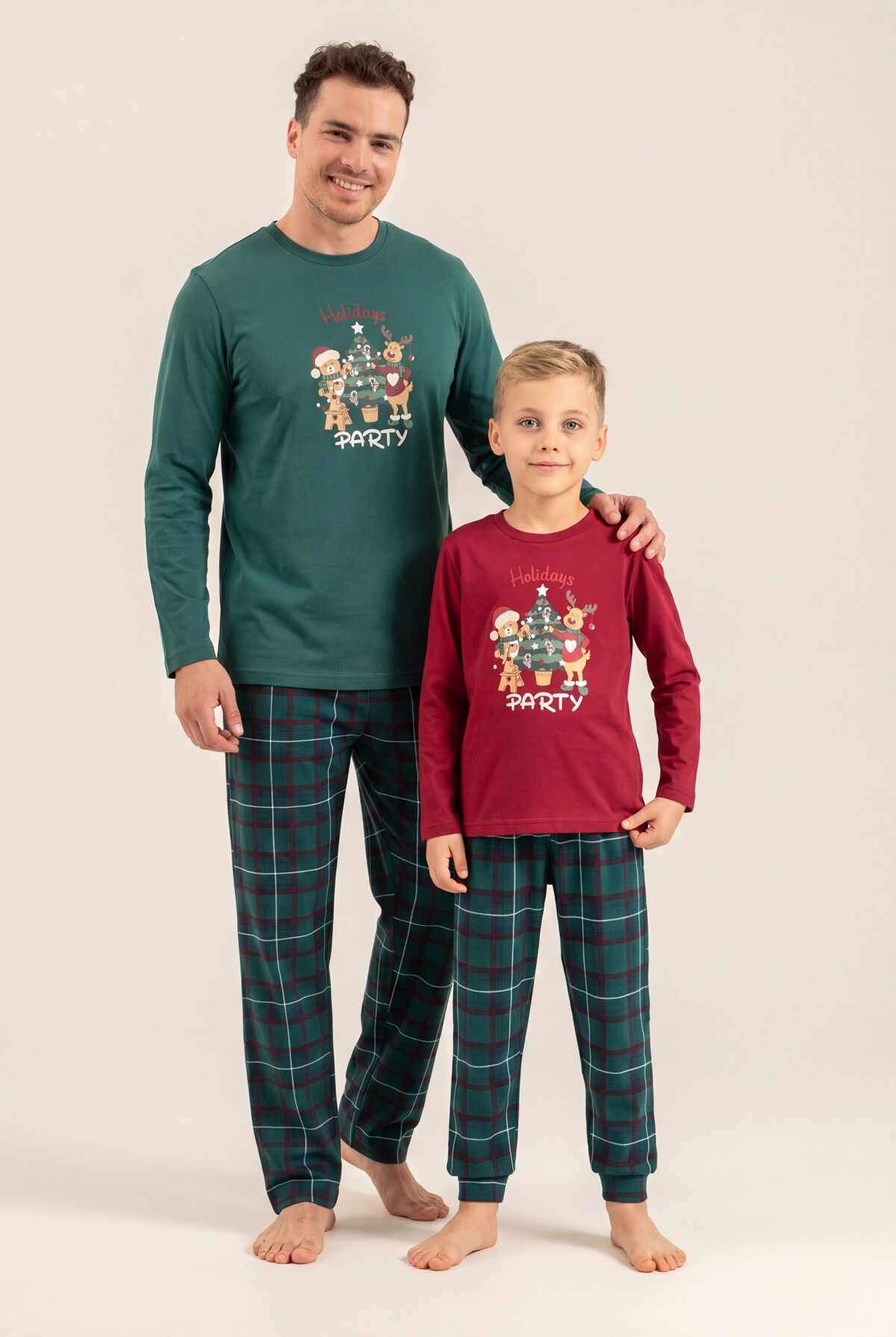 Arnetta Holiday Party Erkek Baba Oğul Bordo Uzun Kol Pijama Takım AR3822-A-V1