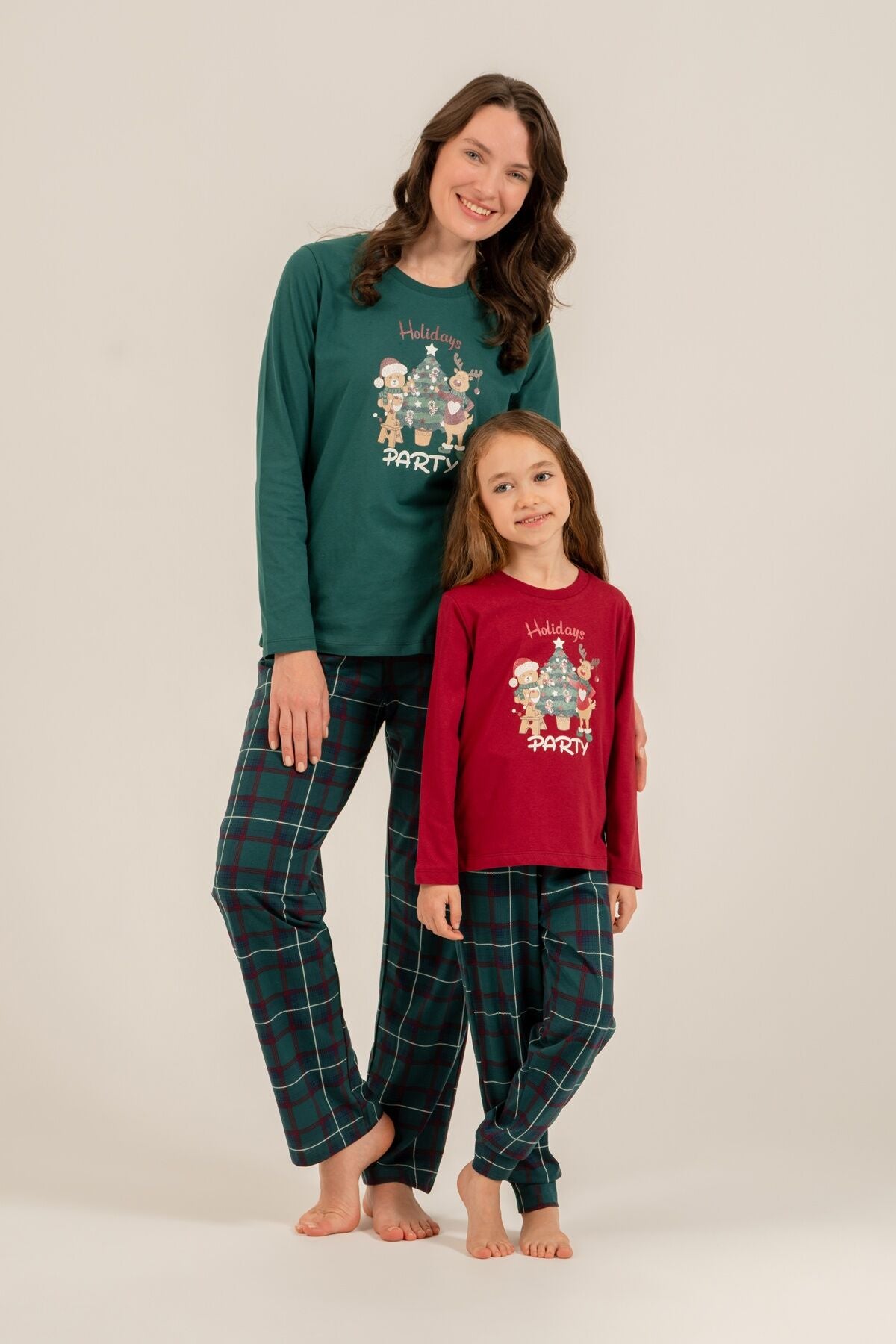 Arnetta Holidays Party Anne Kız Bordo Uzun Kol Pijama Takım AR3732-A-V1 Ürün ana görseli
