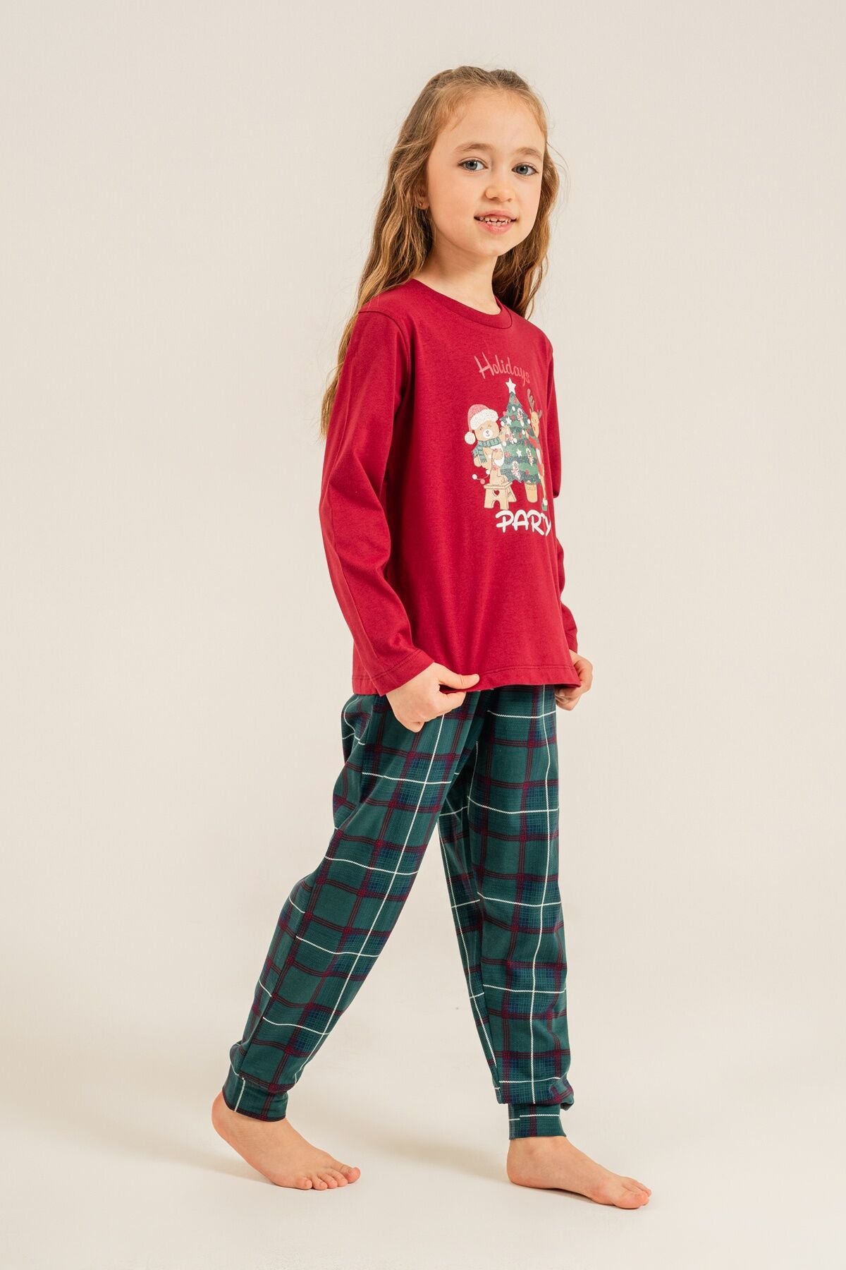 Arnetta Holidays Party Anne Kız Bordo Uzun Kol Pijama Takım AR3732-A-V1 Ürün ikincil görseli