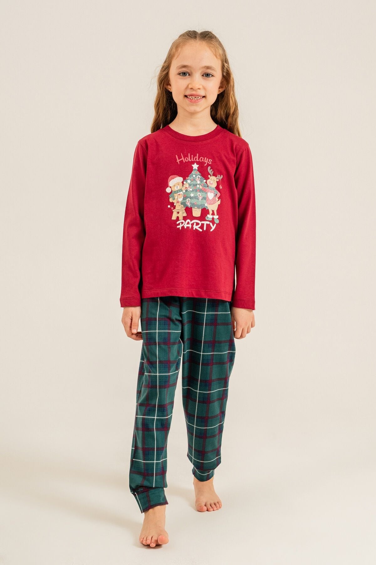 Arnetta Holidays Party Anne Kız Bordo Uzun Kol Pijama Takım AR3732-A-V1