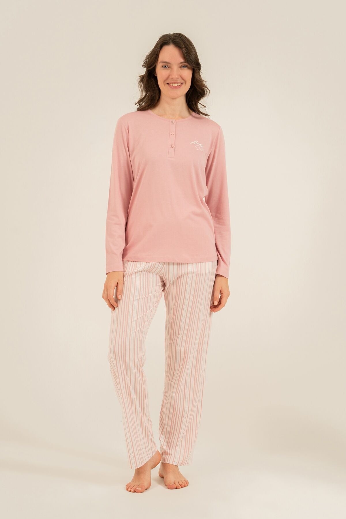 Arnetta Kadın Always Smile Pembe Uzun Kol Pijama Takımı AR3754-S-V1 Ürün ana görseli