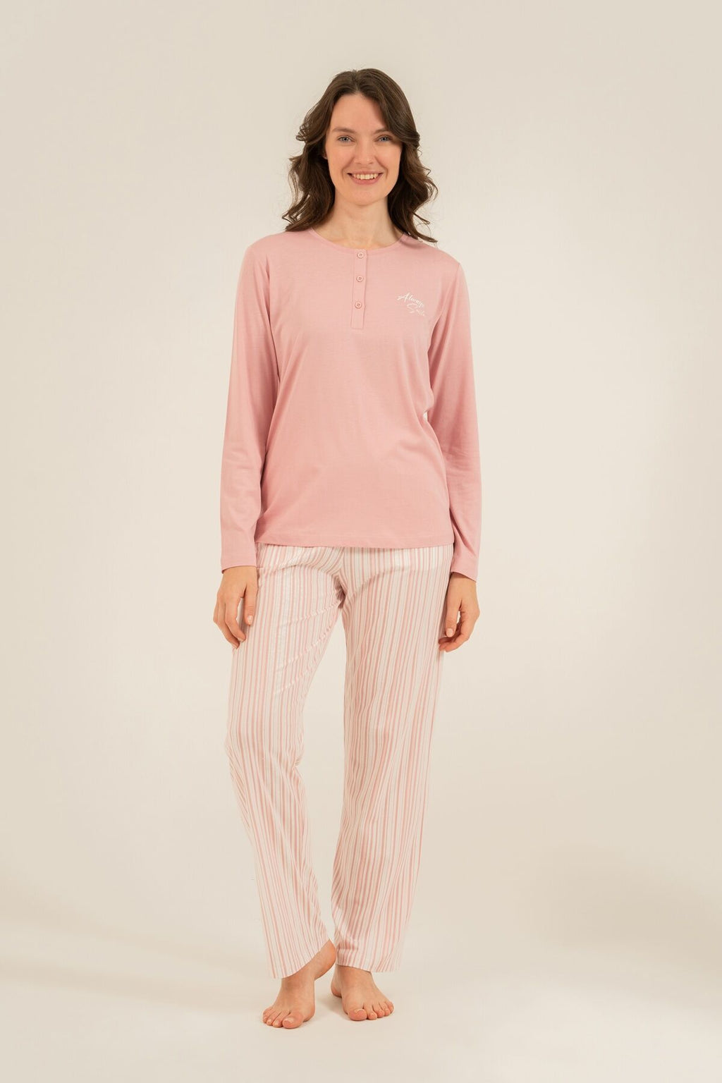 Arnetta Kadın Always Smile Pembe Uzun Kol Pijama Takımı AR3754-S-V1