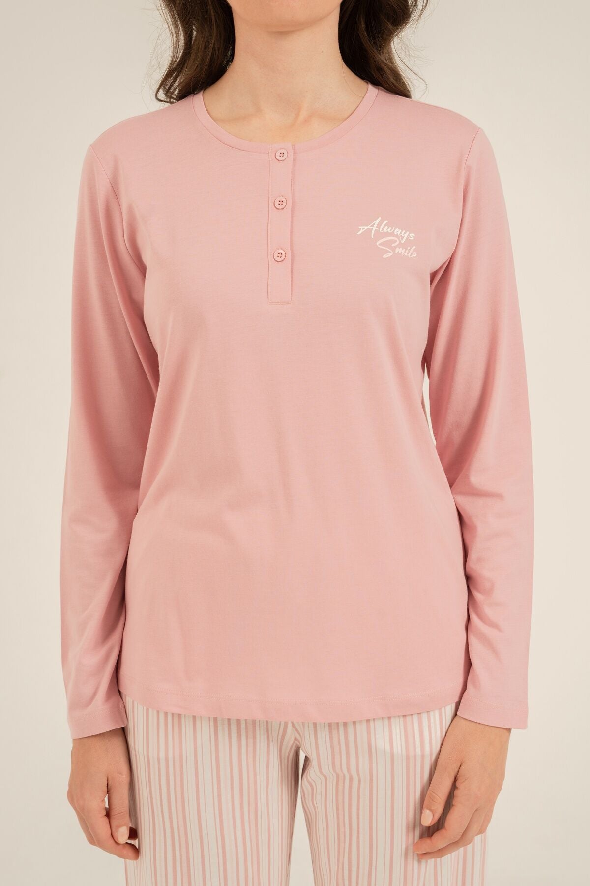 Arnetta Kadın Always Smile Pembe Uzun Kol Pijama Takımı AR3754-S-V1