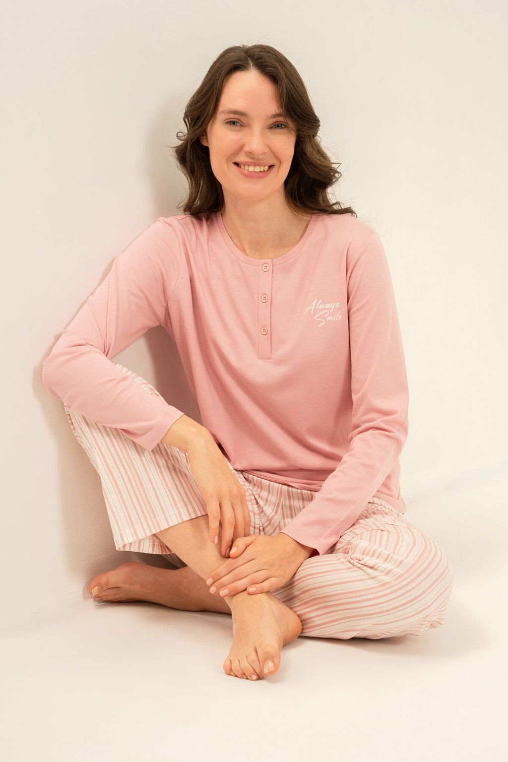Arnetta Kadın Always Smile Pembe Uzun Kol Pijama Takımı AR3754-S-V1