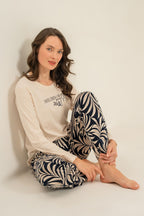 Arnetta Kadın Care Yourself Krem Uzun Kol Pijama Takım AR3738-S-V2