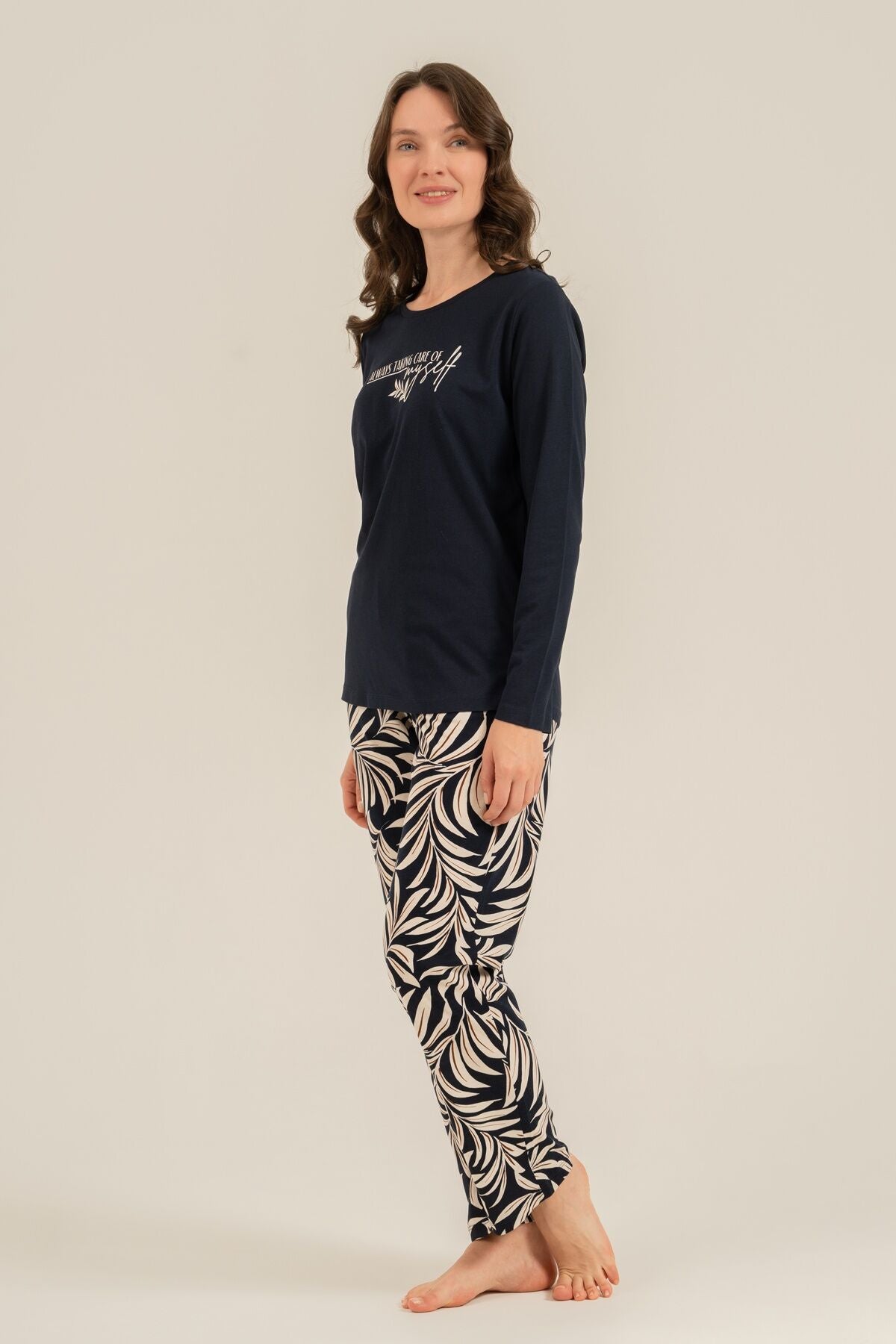 Arnetta Kadın Care Yourself Lacivert Uzun Kol Pijama Takım AR3738-S-V1