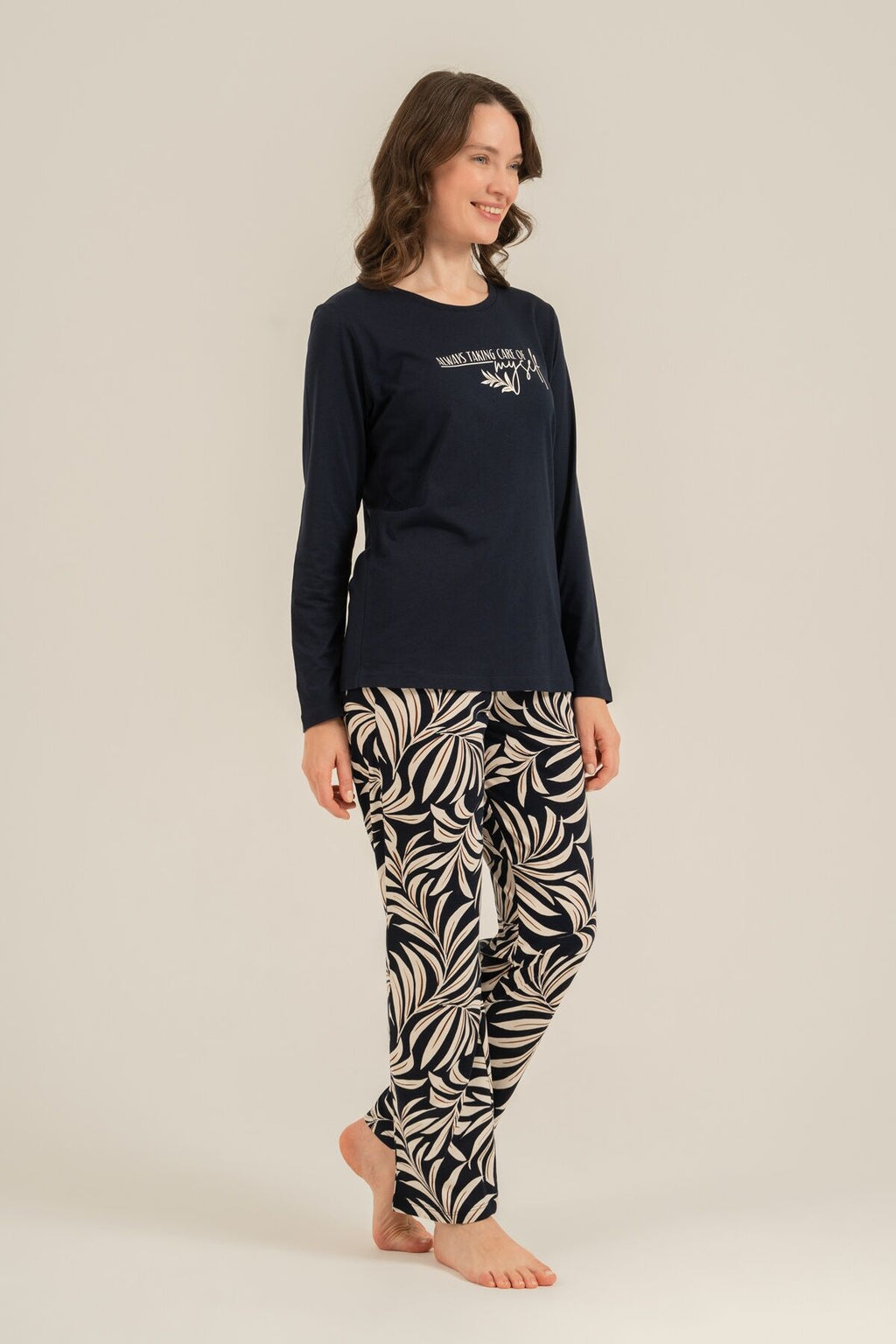 Arnetta Kadın Care Yourself Lacivert Uzun Kol Pijama Takım AR3738-S-V1