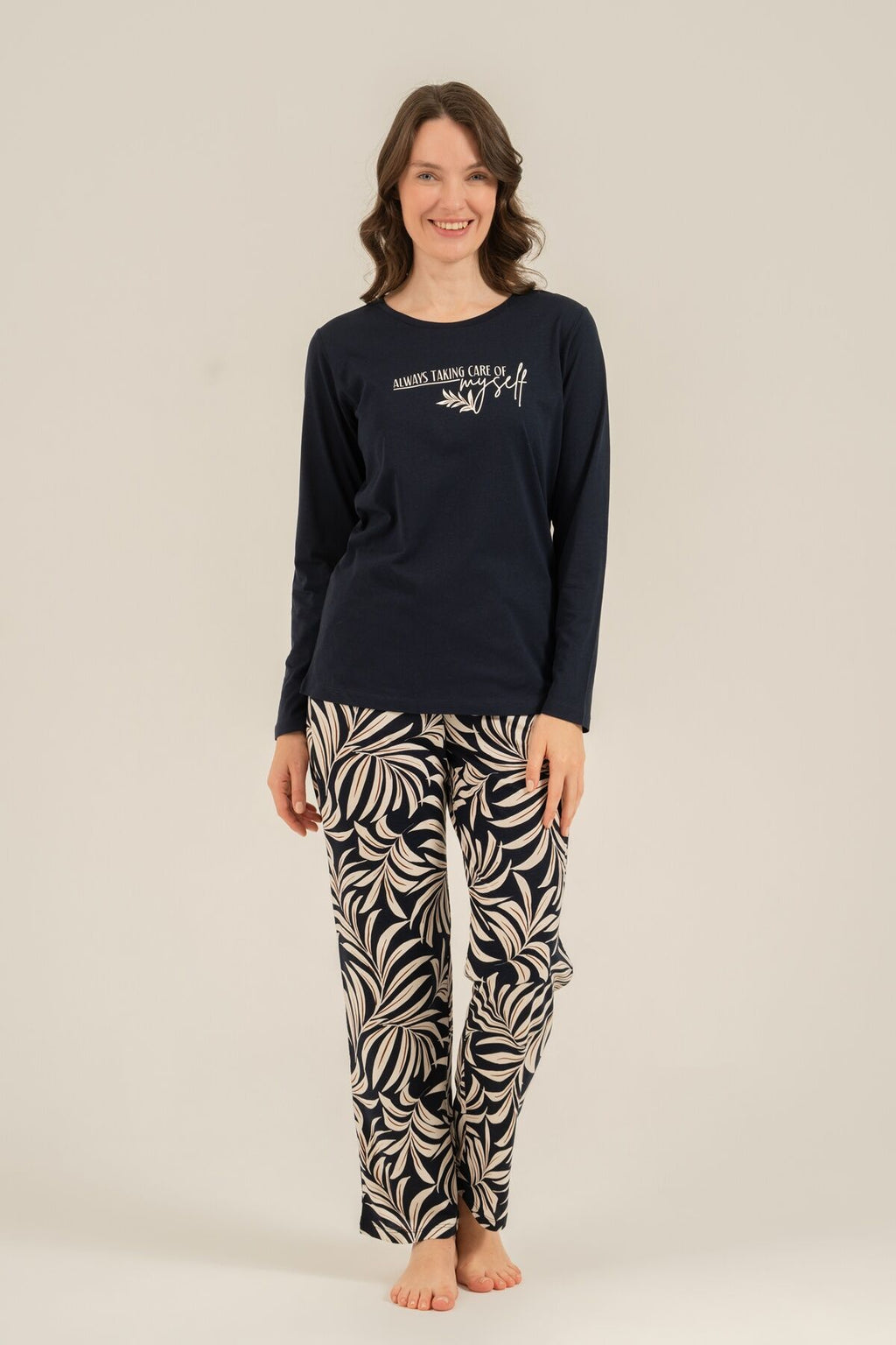 Arnetta Kadın Care Yourself Lacivert Uzun Kol Pijama Takım AR3738-S-V1