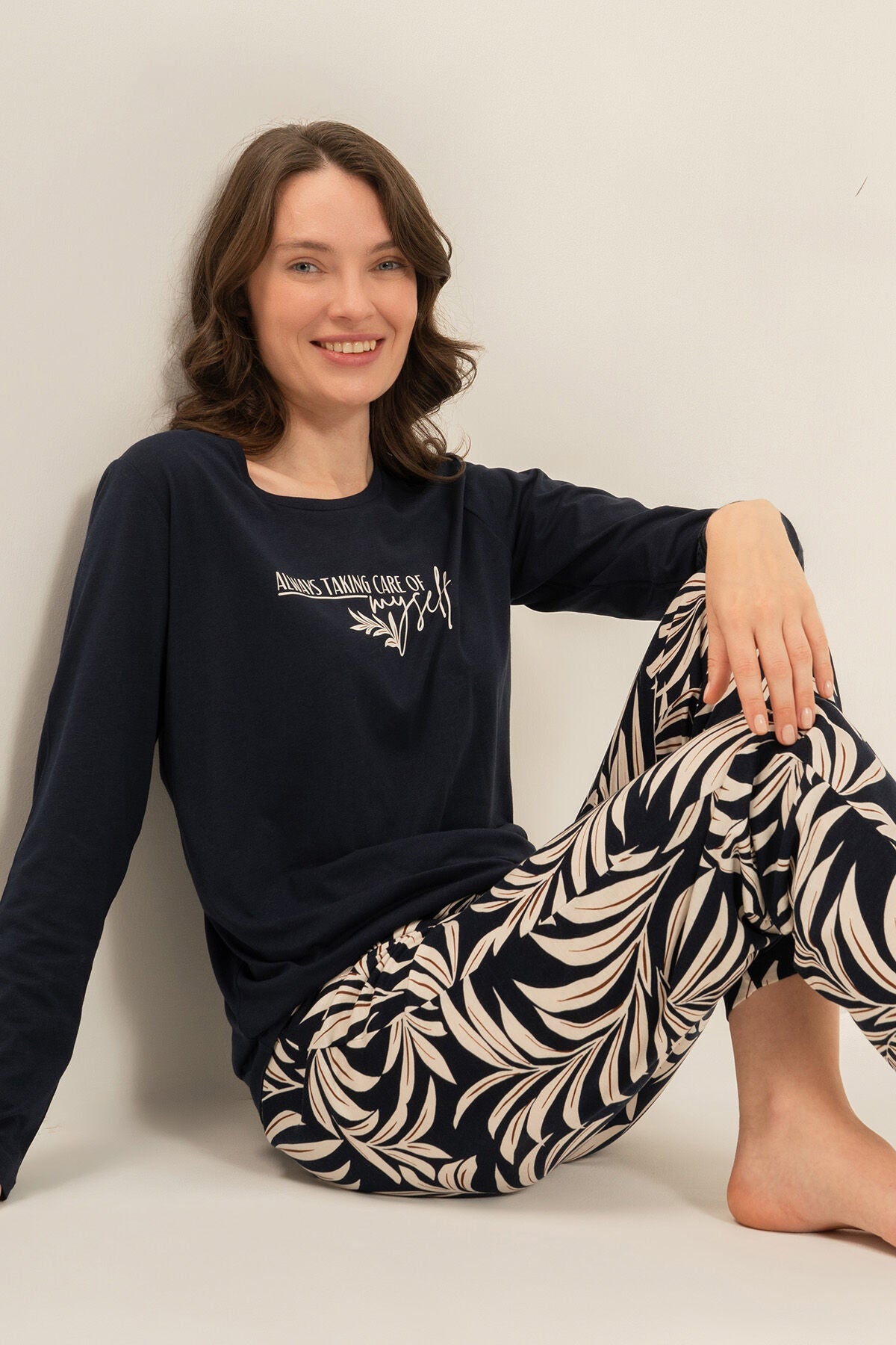 Arnetta Kadın Care Yourself Lacivert Uzun Kol Pijama Takım AR3738-S-V1