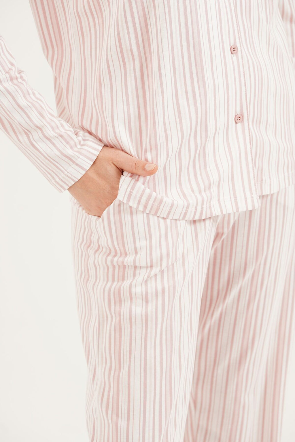 Arnetta Kadın Çizgili Pembe Gömlek Pijama Takımı AR3755-S-V1