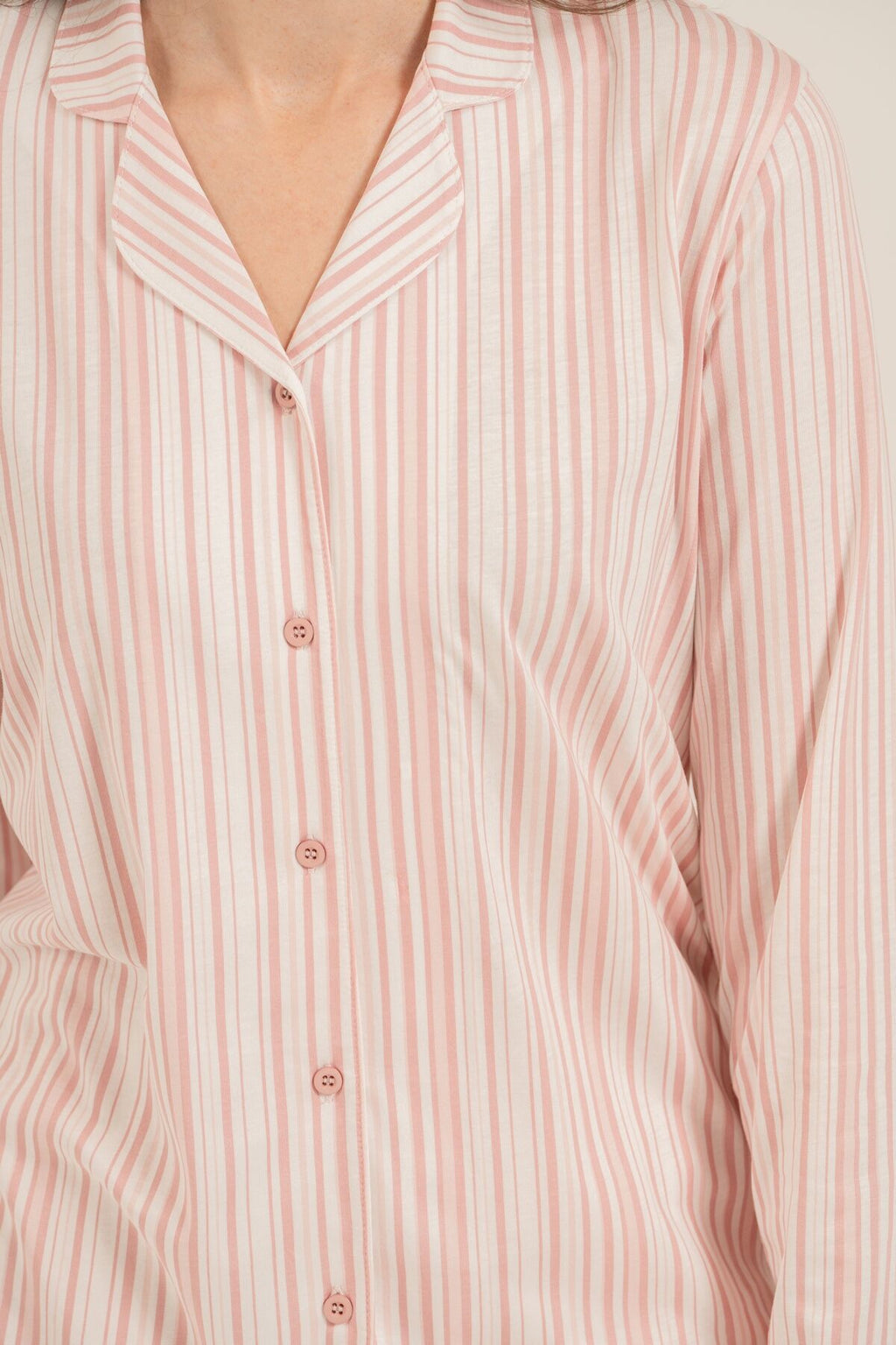 Arnetta Kadın Çizgili Pembe Gömlek Pijama Takımı AR3755-S-V1