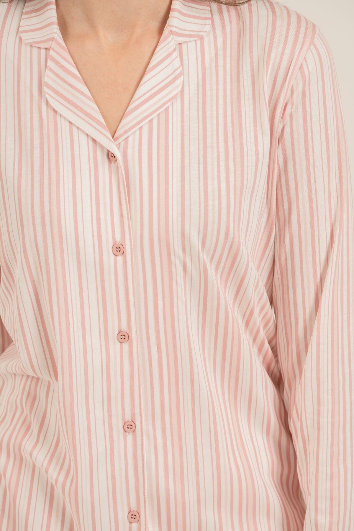 Arnetta Kadın Çizgili Pembe Gömlek Pijama Takımı AR3755-S-V1