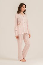Arnetta Kadın Çizgili Pembe Gömlek Pijama Takımı AR3755-S-V1