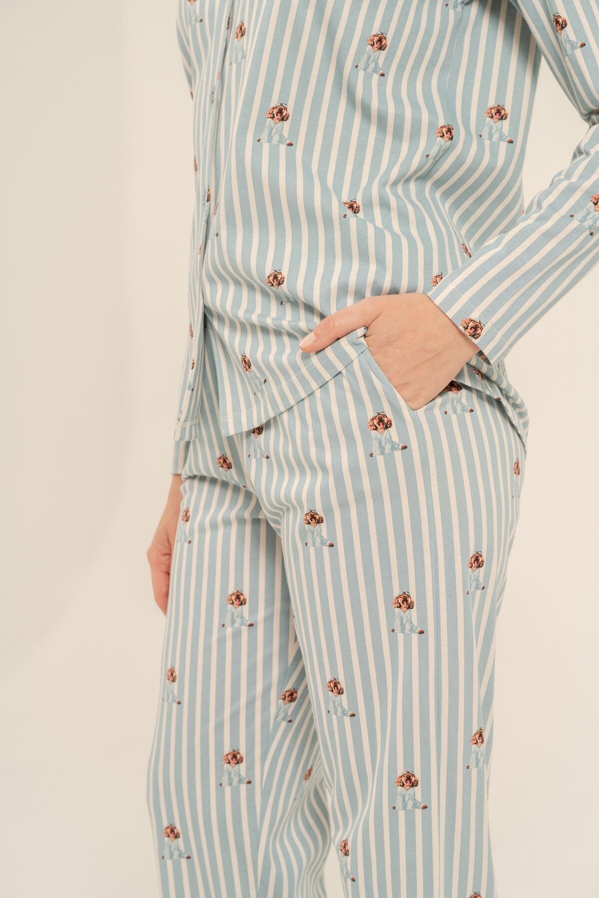 Arnetta Kadın Cute Puppy Yeşil Gömlek Pijama Takımı AR3735-S-V1