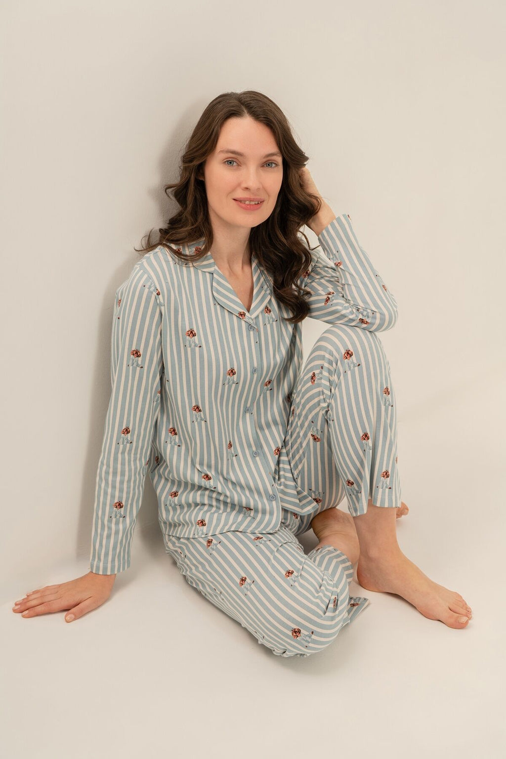 Arnetta Kadın Cute Puppy Yeşil Gömlek Pijama Takımı AR3735-S-V1
