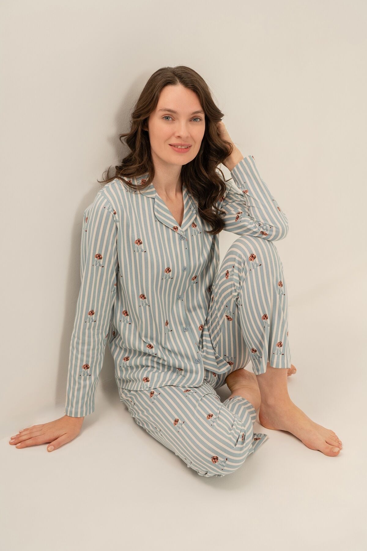 Arnetta Kadın Cute Puppy Yeşil Gömlek Pijama Takımı AR3735-S-V1