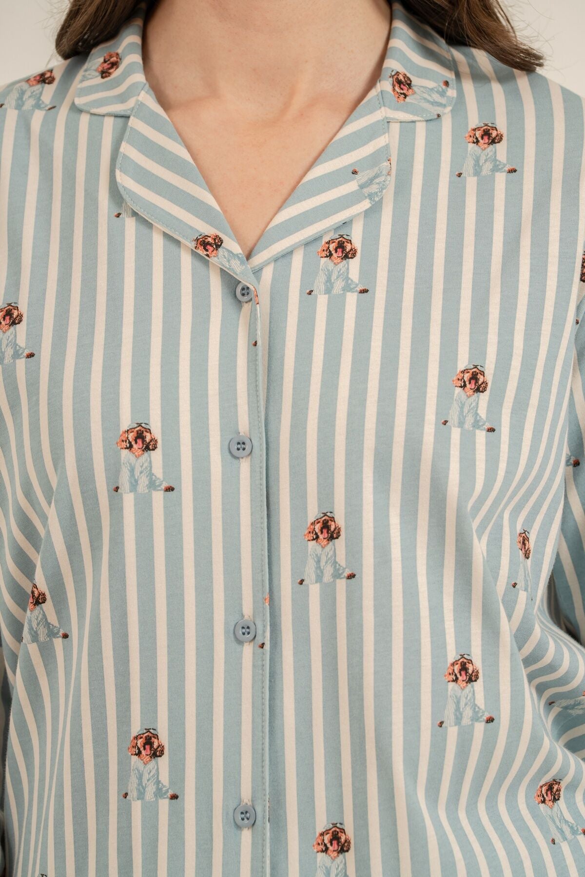 Arnetta Kadın Cute Puppy Yeşil Gömlek Pijama Takımı AR3735-S-V1