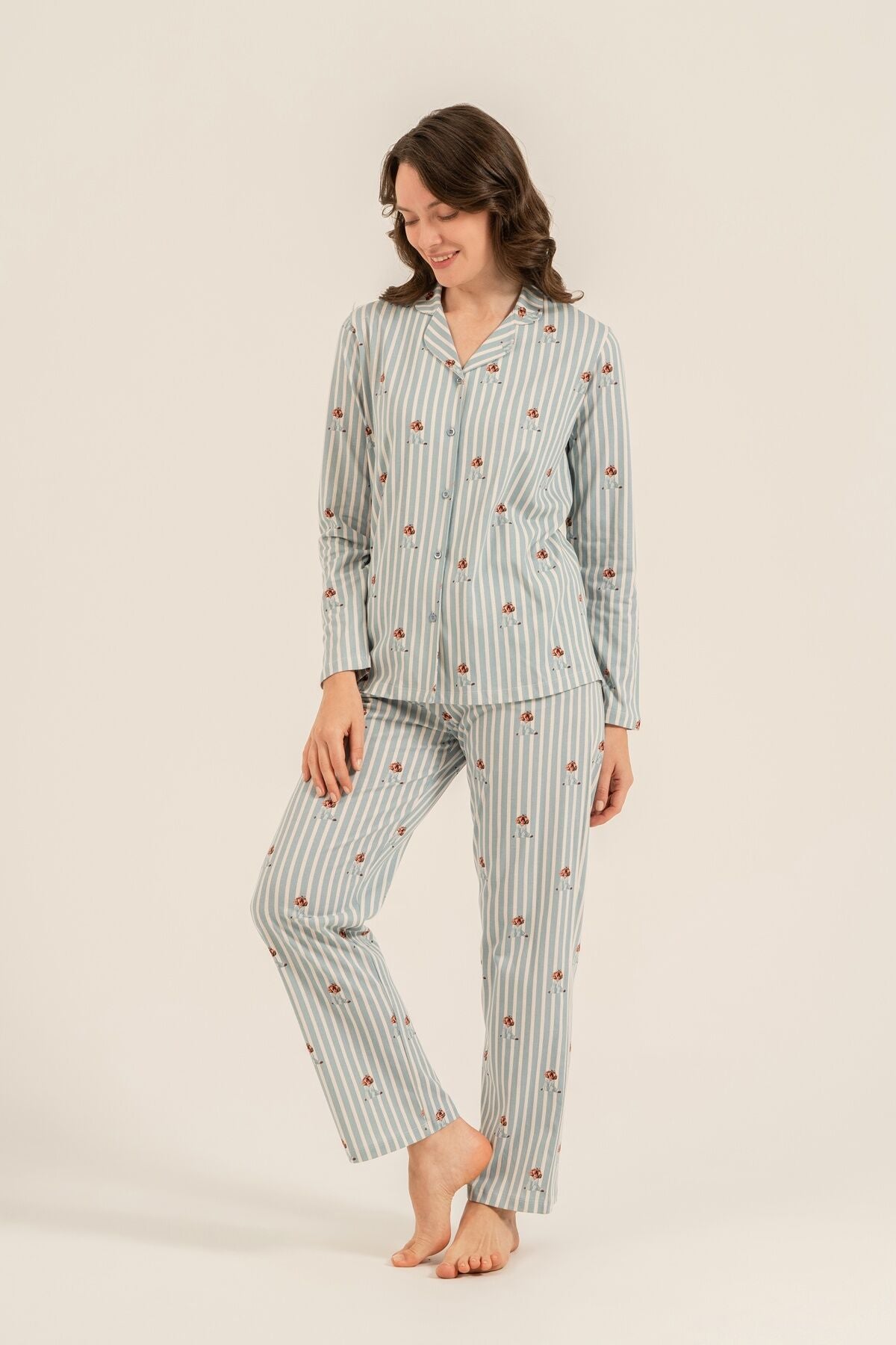 Arnetta Kadın Cute Puppy Yeşil Gömlek Pijama Takımı AR3735-S-V1