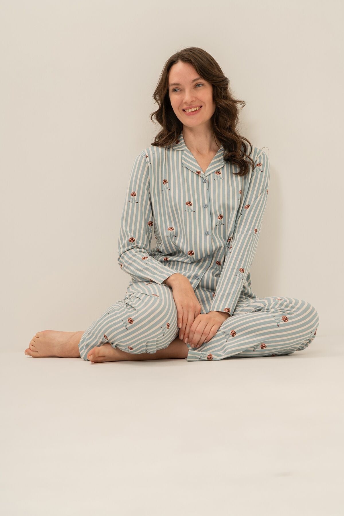 Arnetta Kadın Cute Puppy Yeşil Gömlek Pijama Takımı AR3735-S-V1