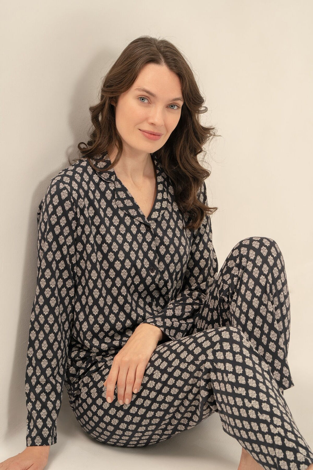 Arnetta Kadın Desenli Antrasit Gömlek Pijama Takımı AR3750-S-V1
