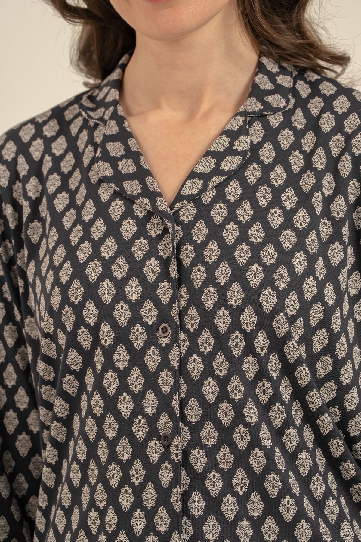 Arnetta Kadın Desenli Antrasit Gömlek Pijama Takımı AR3750-S-V1