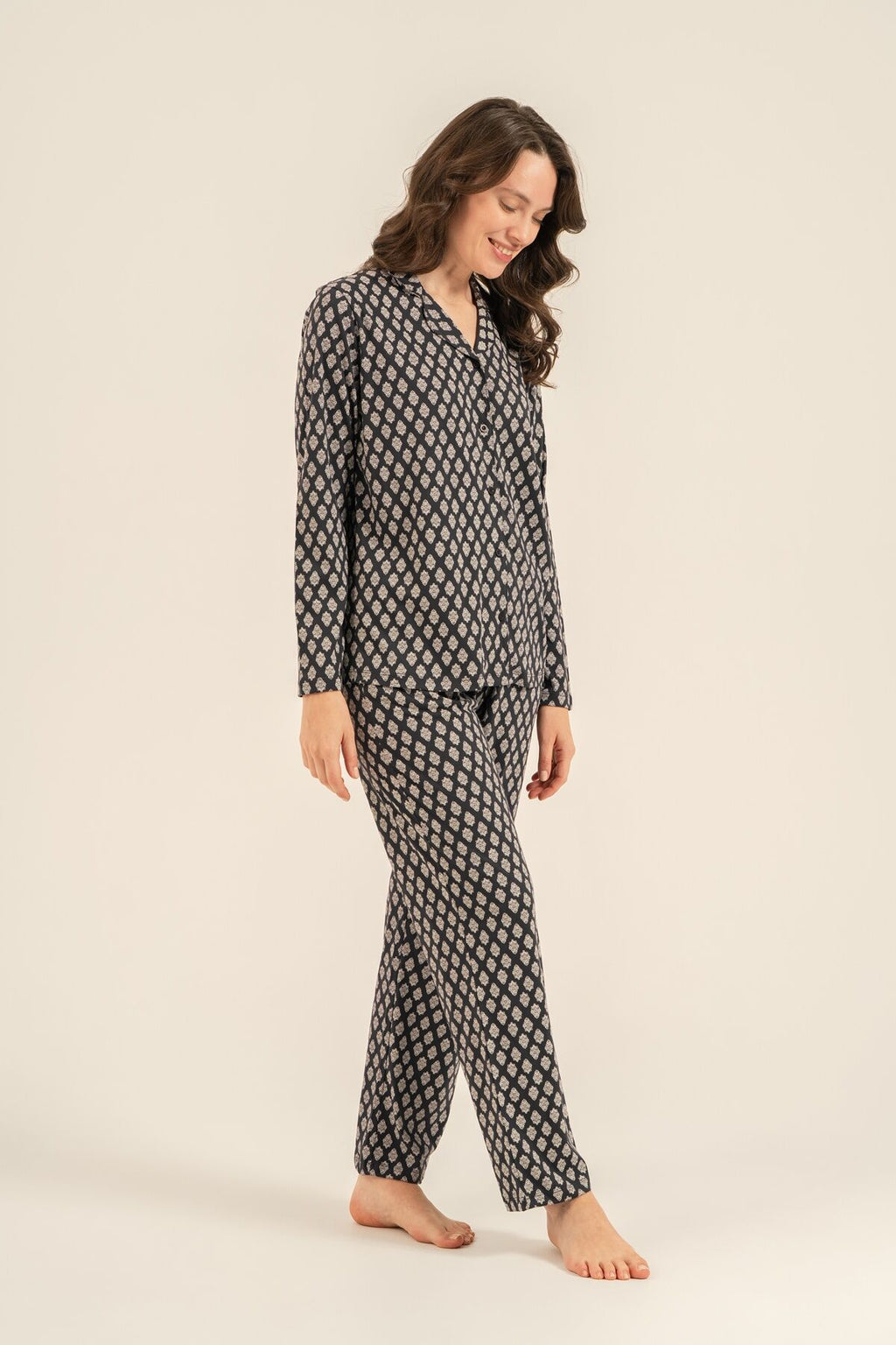 Arnetta Kadın Desenli Antrasit Gömlek Pijama Takımı AR3750-S-V1