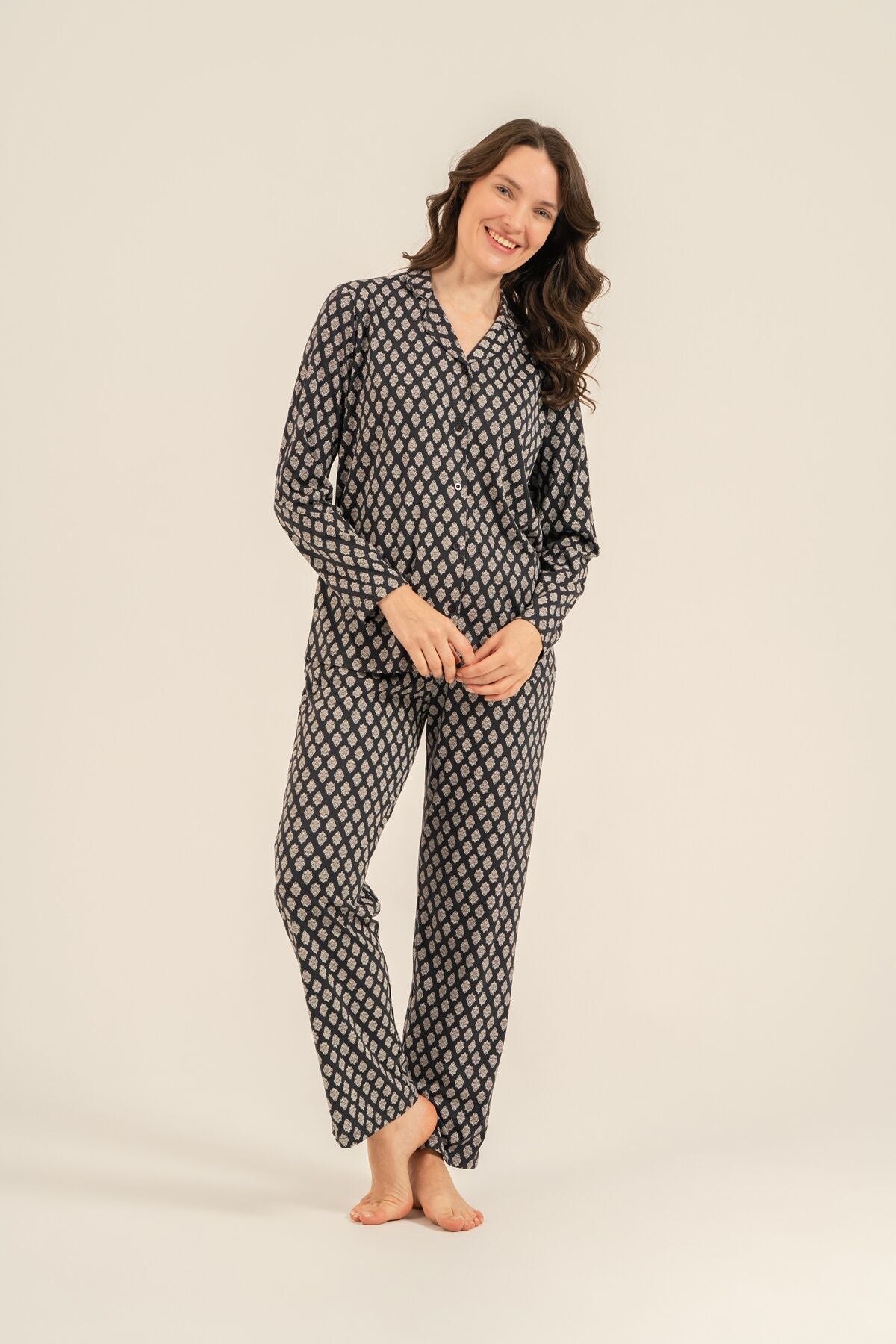 Arnetta Kadın Desenli Antrasit Gömlek Pijama Takımı AR3750-S-V1