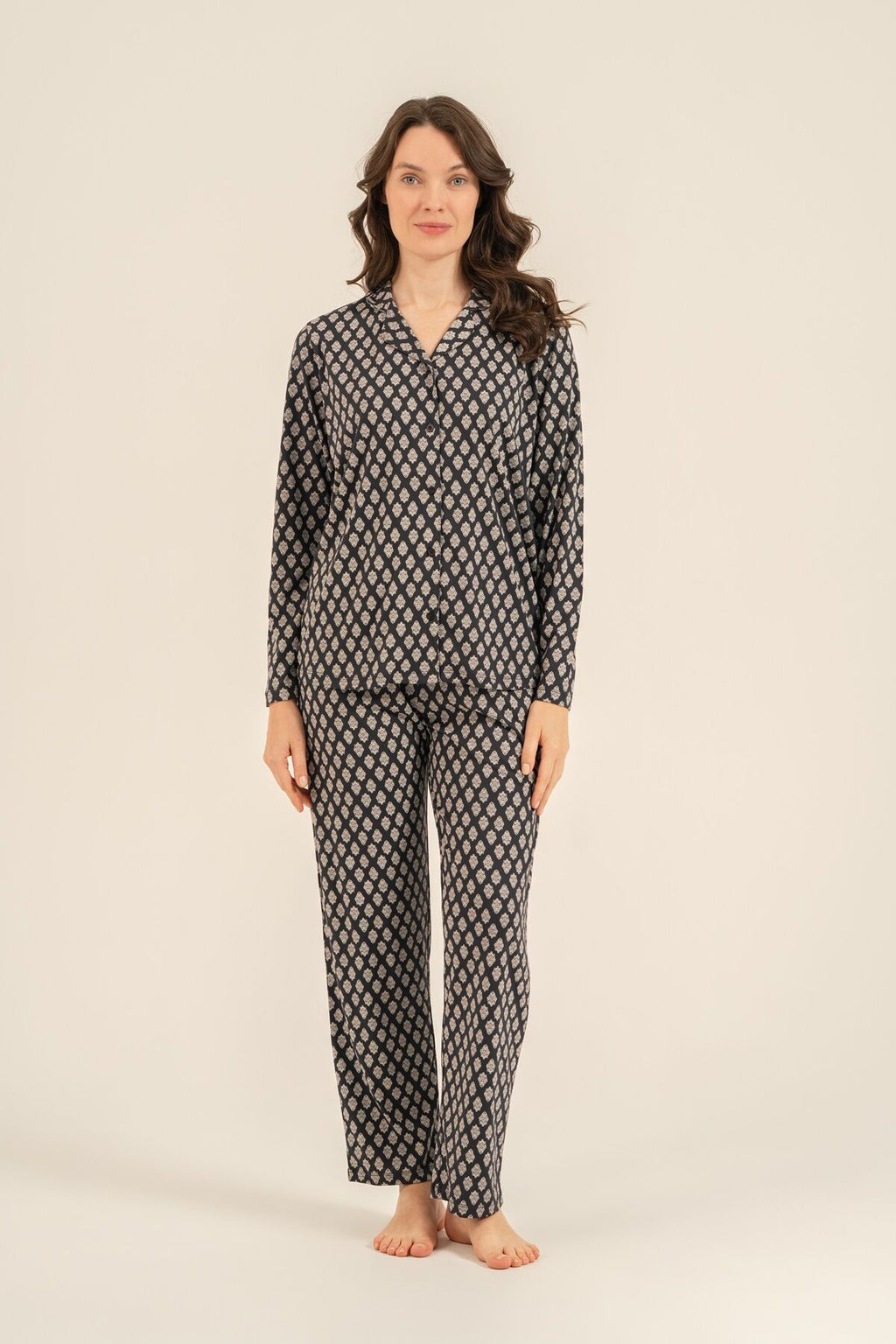 Arnetta Kadın Desenli Antrasit Gömlek Pijama Takımı AR3750-S-V1