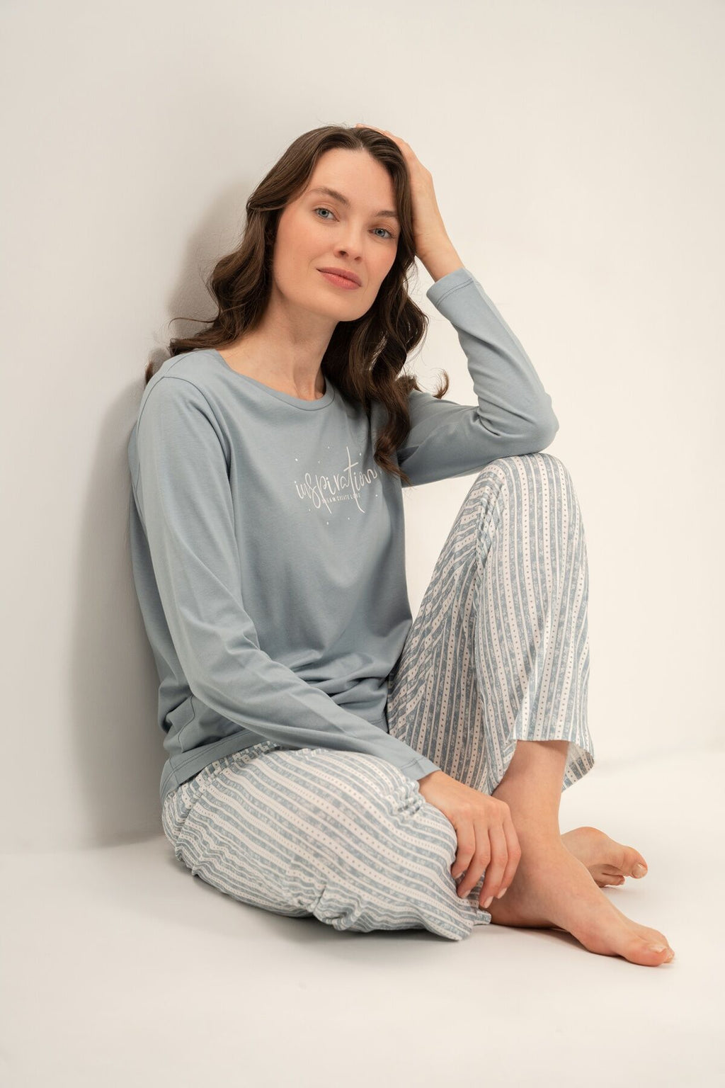 Arnetta Kadın Dream Create Love Yeşil Uzun Kol Pijama Takım AR3778-S-V1