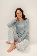Arnetta Kadın Dream Create Love Yeşil Uzun Kol Pijama Takım AR3778-S-V1