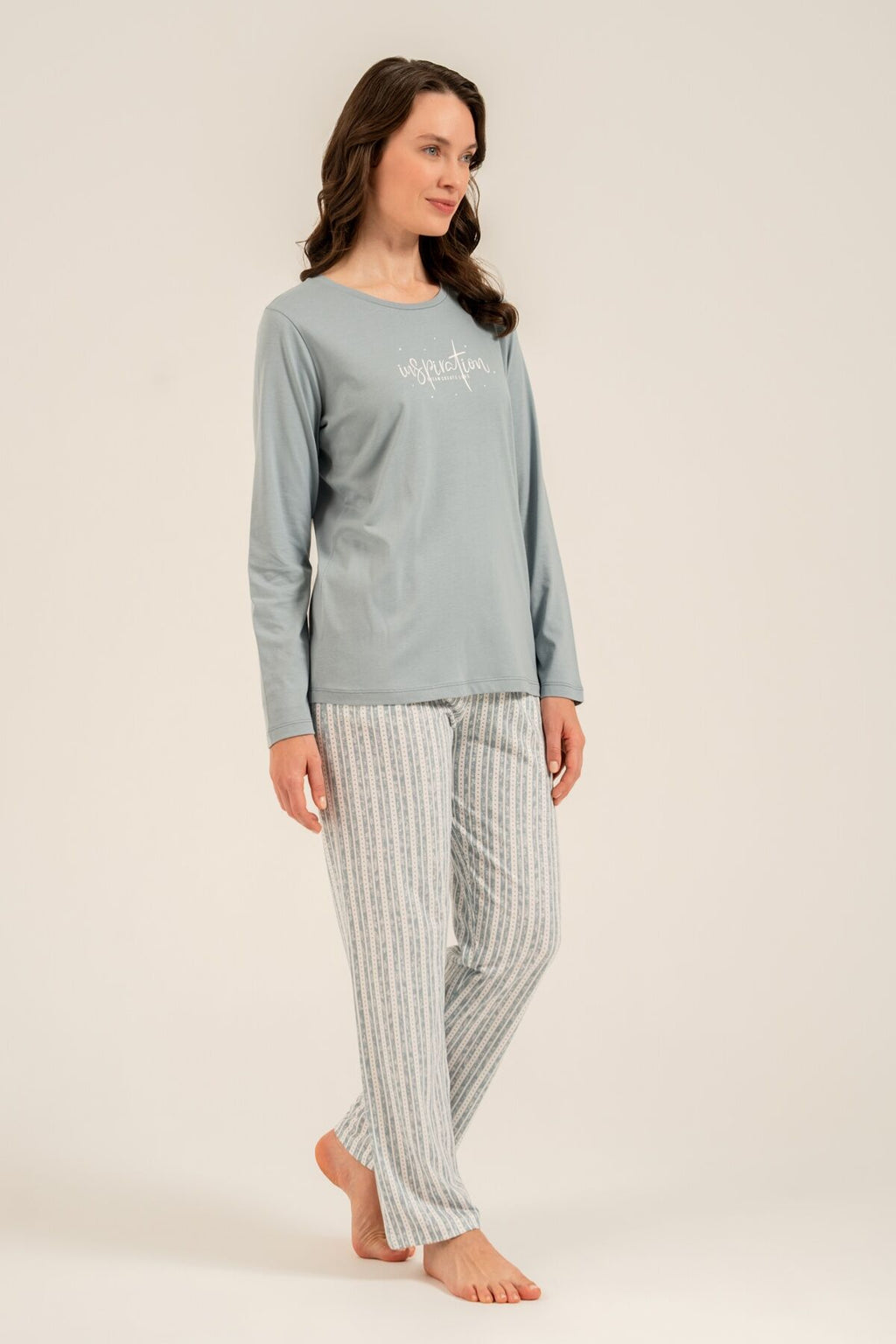 Arnetta Kadın Dream Create Love Yeşil Uzun Kol Pijama Takım AR3778-S-V1