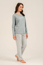Arnetta Kadın Dream Create Love Yeşil Uzun Kol Pijama Takım AR3778-S-V1