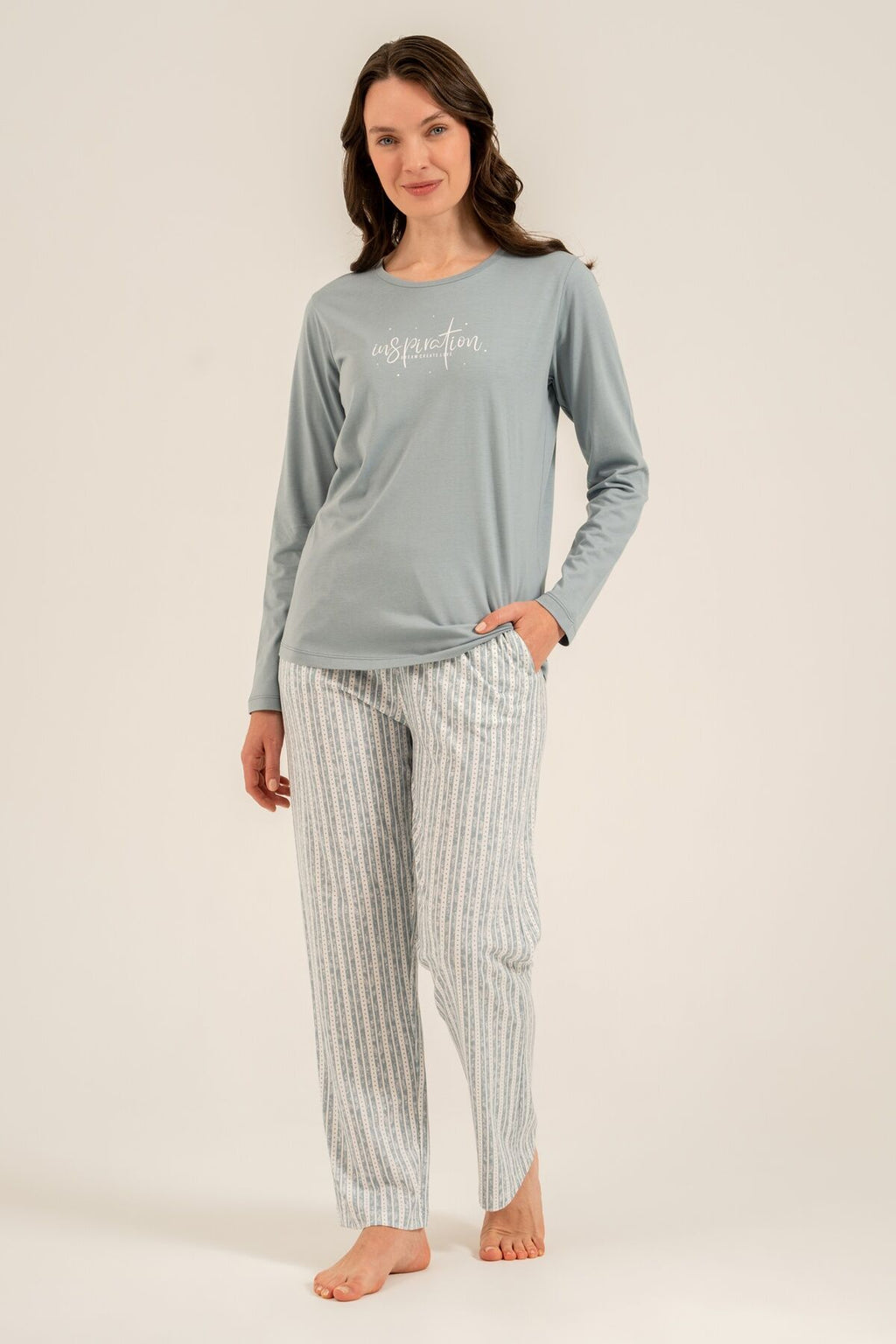 Arnetta Kadın Dream Create Love Yeşil Uzun Kol Pijama Takım AR3778-S-V1