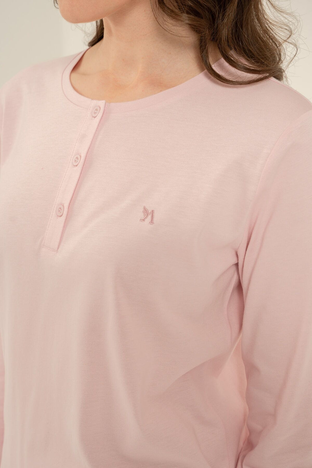Arnetta Kadın Düğmeli Yaka Pembe Uzun Kol Pijama Takım AR3744-S-V1