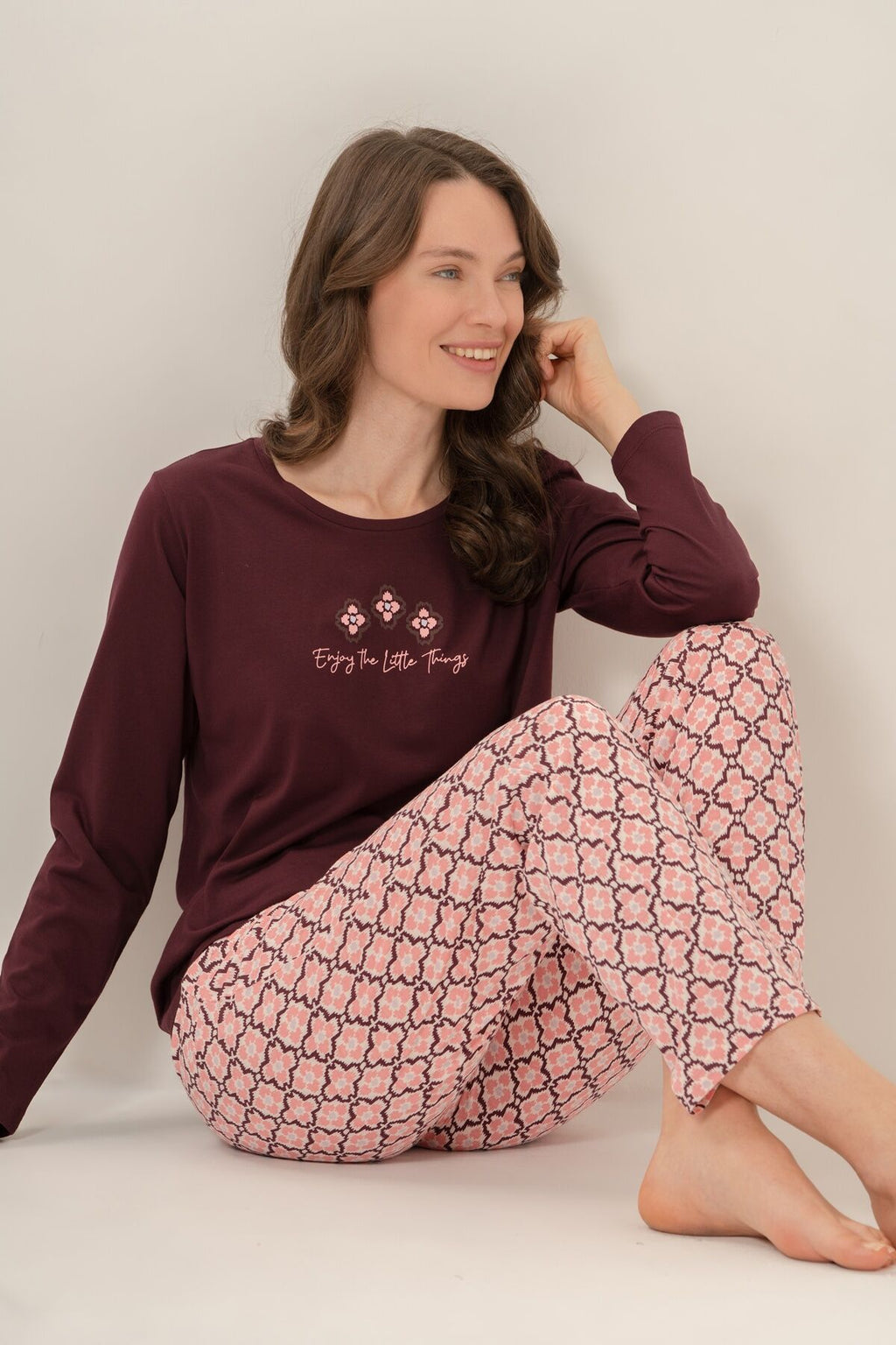 Arnetta Kadın Enjoy The Little Things Mor Uzun Kol Pijama Takım AR3759-S-V1