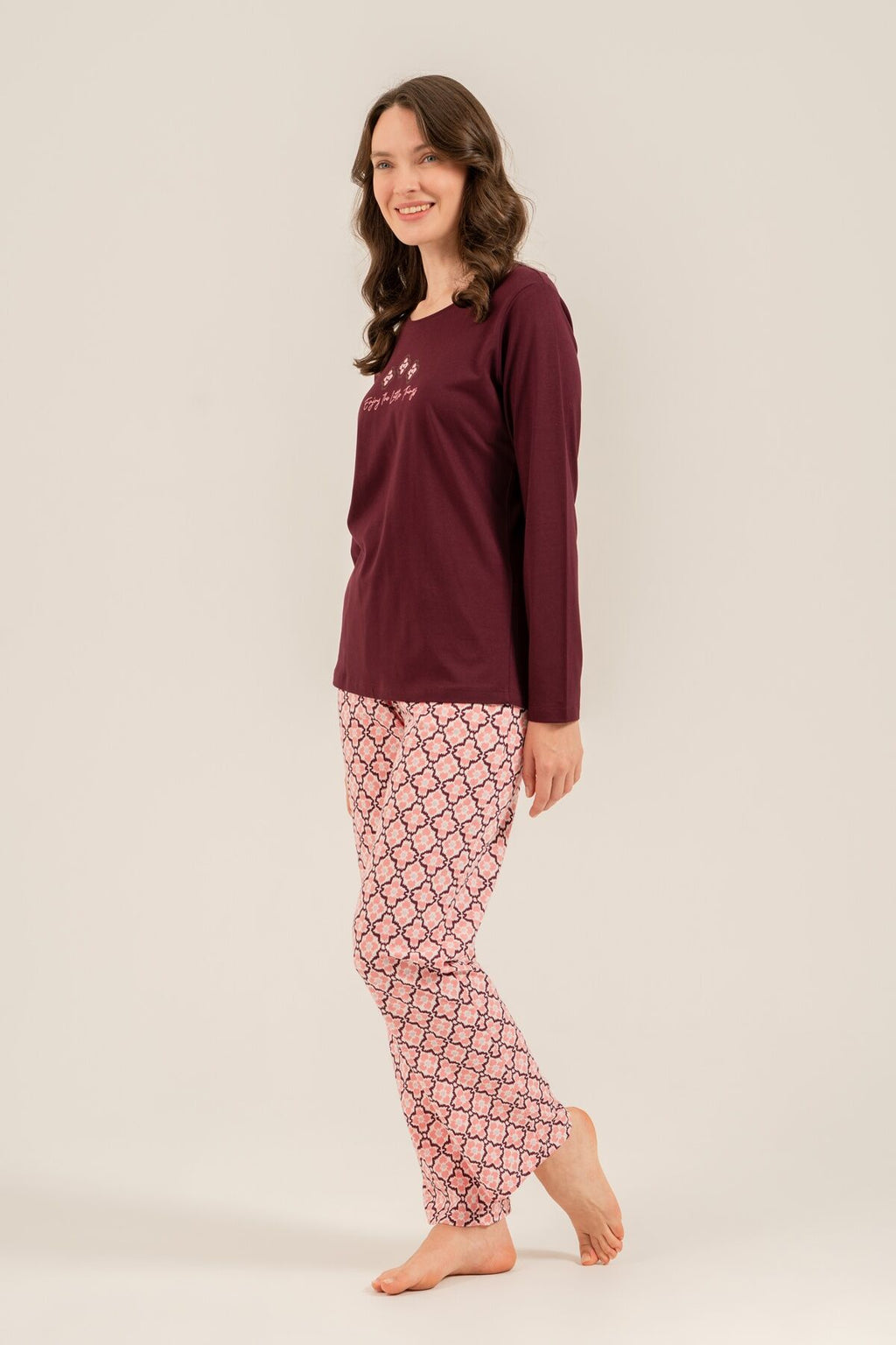 Arnetta Kadın Enjoy The Little Things Mor Uzun Kol Pijama Takım AR3759-S-V1