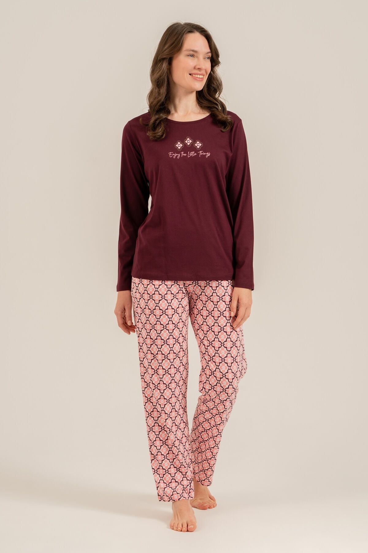 Arnetta Kadın Enjoy The Little Things Mor Uzun Kol Pijama Takım AR3759-S-V1
