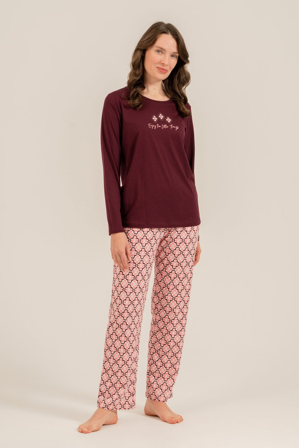 Arnetta Kadın Enjoy The Little Things Mor Uzun Kol Pijama Takım AR3759-S-V1