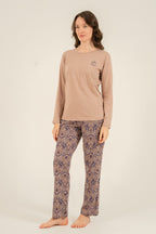 Arnetta Kadın Everyday Is A Fresh Start Kahverengi Uzun Kol Pijama Takım AR3769-S-V2