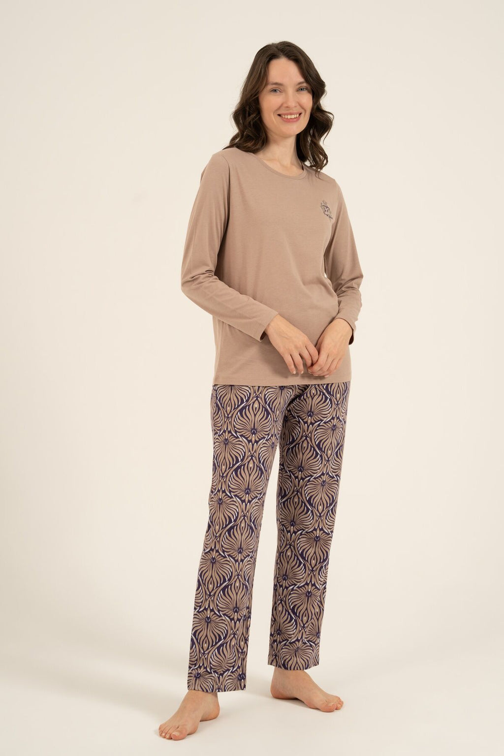 Arnetta Kadın Everyday Is A Fresh Start Kahverengi Uzun Kol Pijama Takım AR3769-S-V2