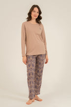 Arnetta Kadın Everyday Is A Fresh Start Kahverengi Uzun Kol Pijama Takım AR3769-S-V2