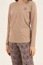 Arnetta Kadın Everyday Is A Fresh Start Kahverengi Uzun Kol Pijama Takım AR3769-S-V2