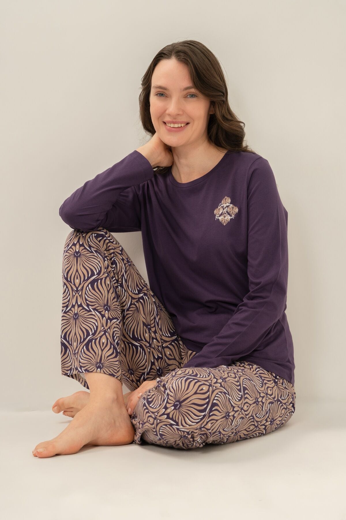 Arnetta Kadın Everyday Is A Fresh Start Mor Uzun Kol Pijama Takım AR3769-S-V1