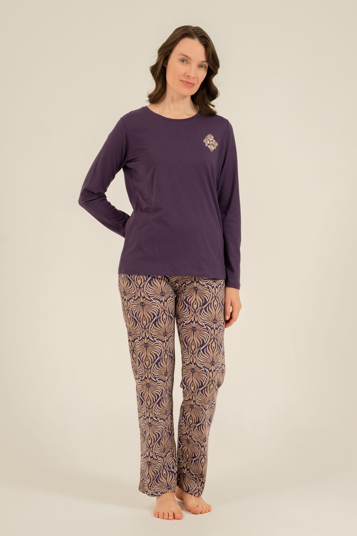 Arnetta Kadın Everyday Is A Fresh Start Mor Uzun Kol Pijama Takım AR3769-S-V1