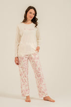 Arnetta Kadın Excuisite Flowers Krem Uzun Kol Pijama Takım AR3743-S-V1