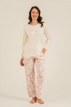 Arnetta Kadın Excuisite Flowers Krem Uzun Kol Pijama Takım AR3743-S-V1