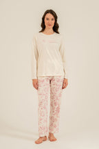 Arnetta Kadın Excuisite Flowers Krem Uzun Kol Pijama Takım AR3743-S-V1